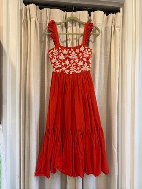 Carolina K - Red Floral-Embroidered Midi Sundress